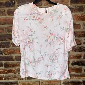 Jaclyn Smith Vintage Pink Floral Short Sleeve Blouse Shoulder Pads Size Medium